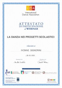 Attestato danza Yvonne Signorini scuola