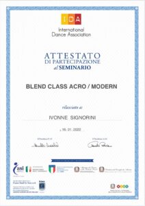 Attestato danza Yvonne Signorini acro modern