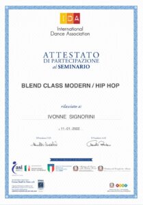 Attestato danza Yvonne Signorini modern hip hop