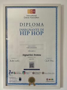 Attestato danza Yvonne Signorini hip hop