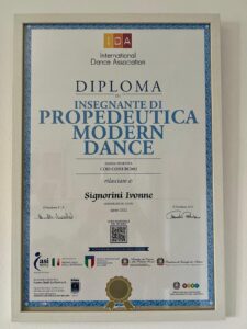 Attestato danza Yvonne Signorini propedeutica modern